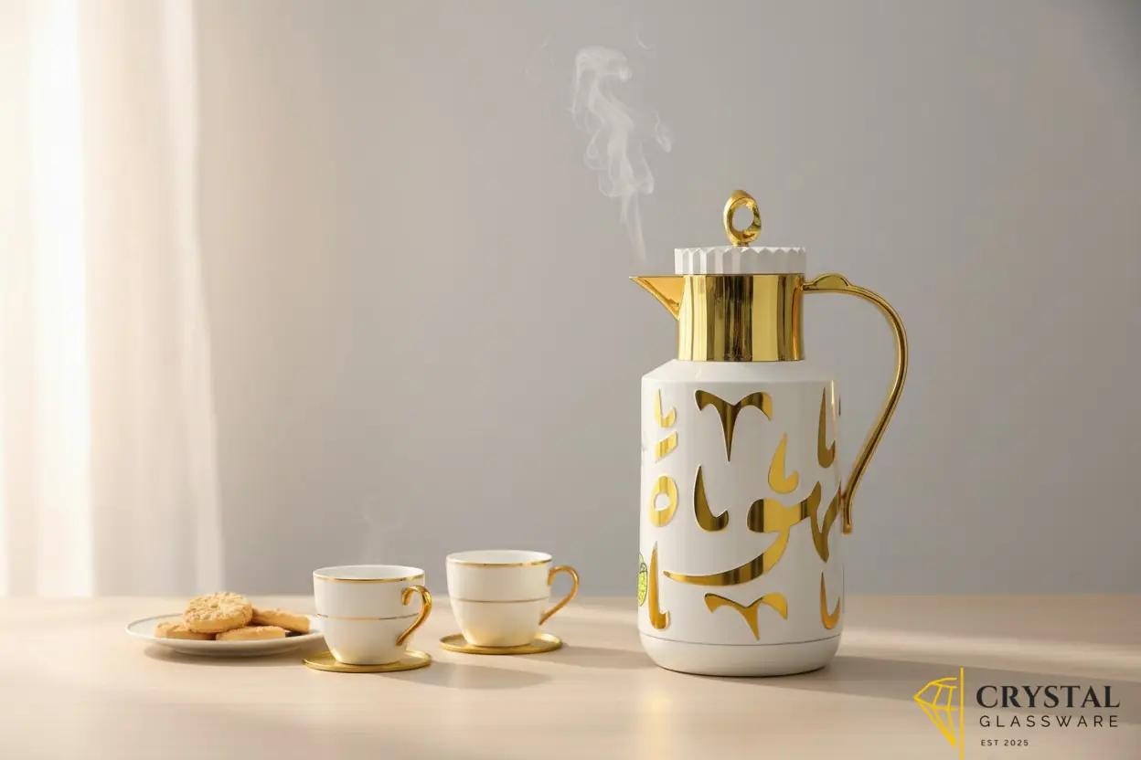 Elegant gold Arabic calligraphy vacuum insulated flask — Crystal Glassware Pakistan